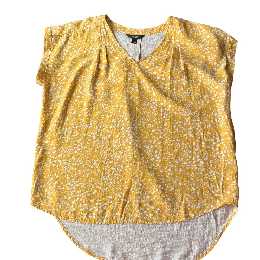 Simply Vera Vera Wang Yellow White Pebble V-Neck‎ High-Low Blouse Large cottage